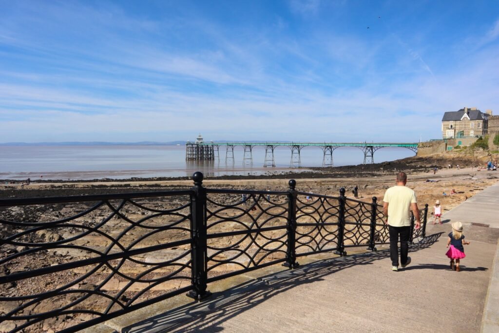 Clevedon Pier North Somerset, people heading to beach
