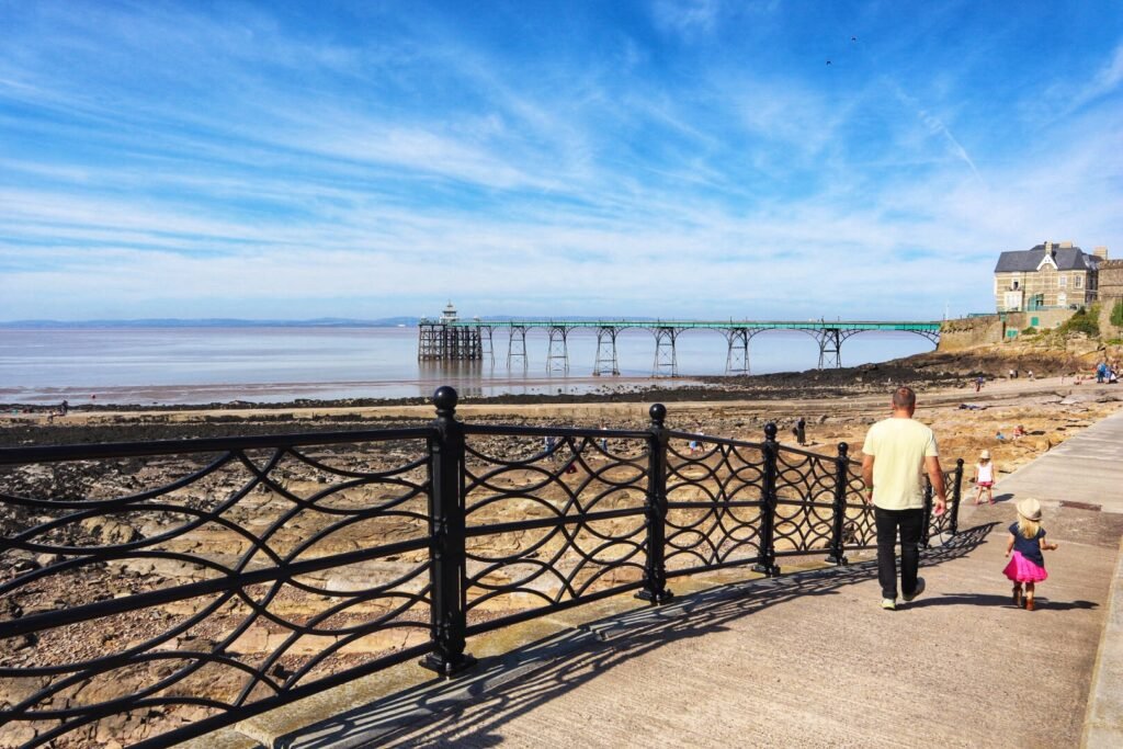 Clevedon beach and pier north somerset