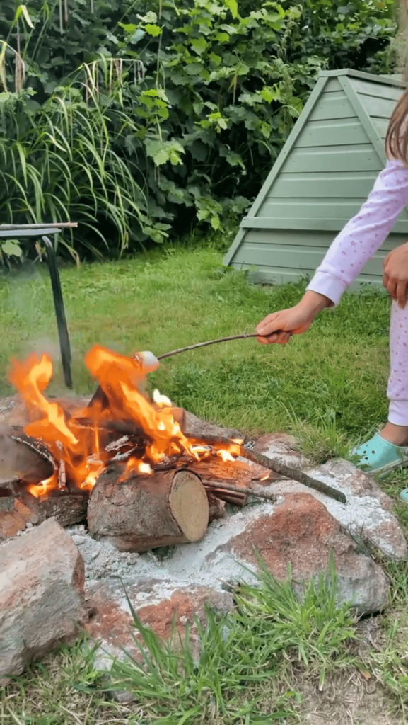 Marshmallows on the fire, Yeabridge Farm Hideaway Somerset