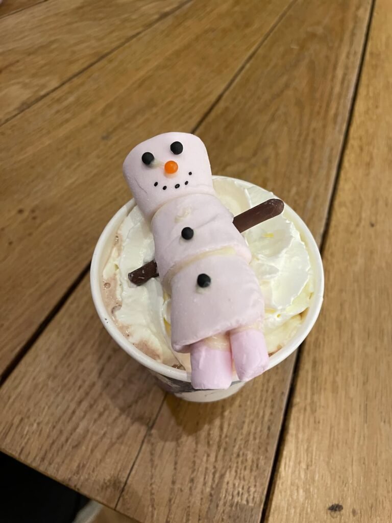 Snowman hot chocolate, Farm and Field Cafe South Petherton