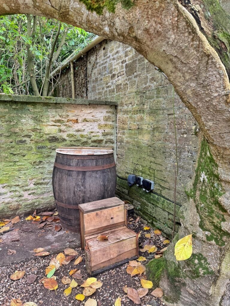 Cold plunge barrel at Orchardleigh House Somerset