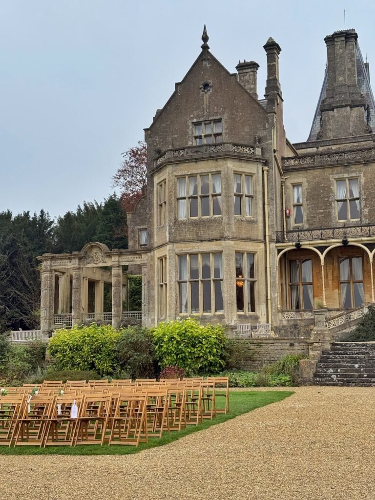 Orchardleigh House garden set for wedding venue Frome