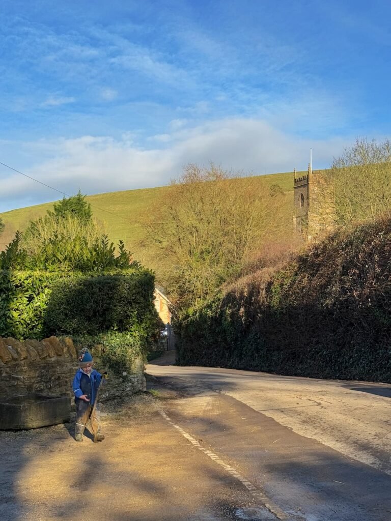 Lane opposite Queens Arms pub, Corton Denham Somerset